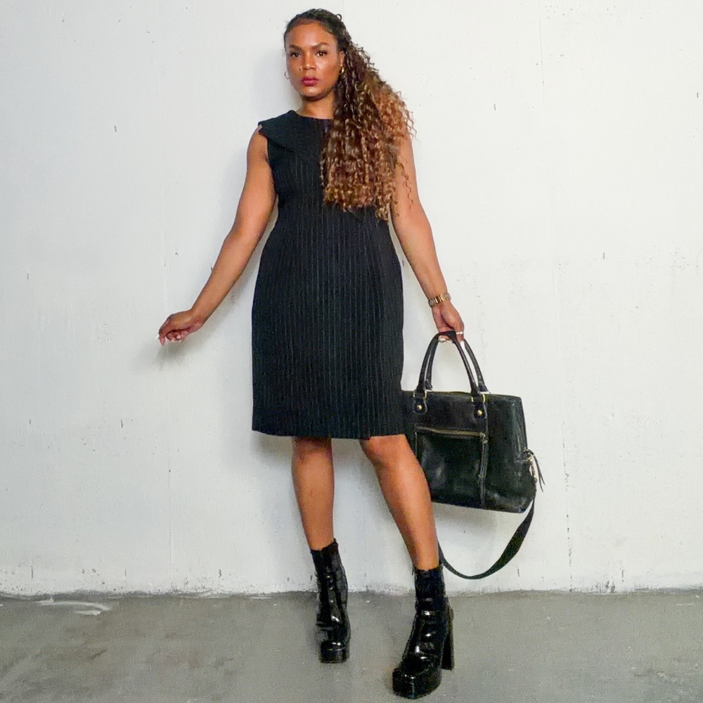 Calvin Klein Black Pinstripe Sheath Dress, 12, fits 10